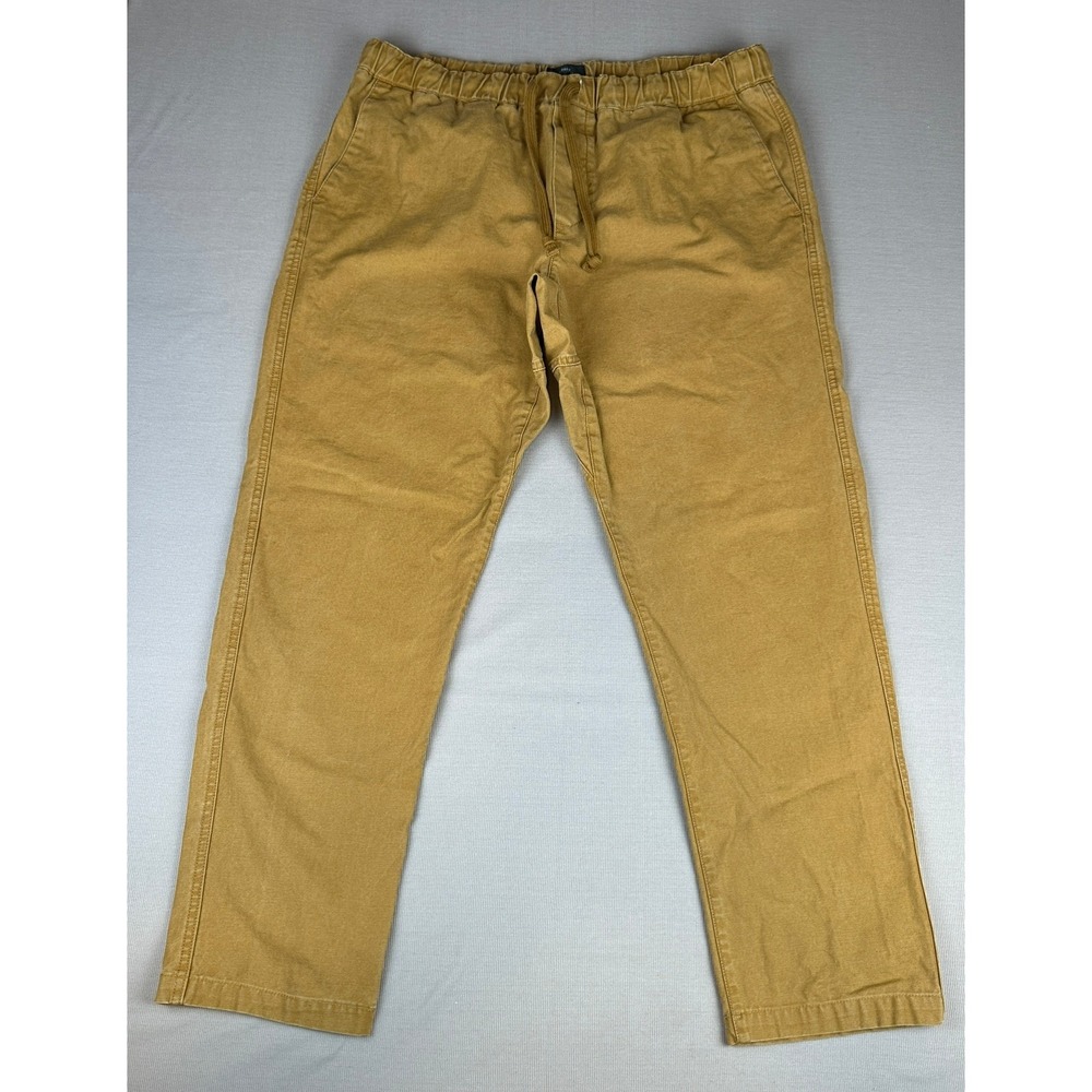 Obey Traveler Pants Mens XL Mustard Yellow Ochre Elastic Waist Drawstring Twill
